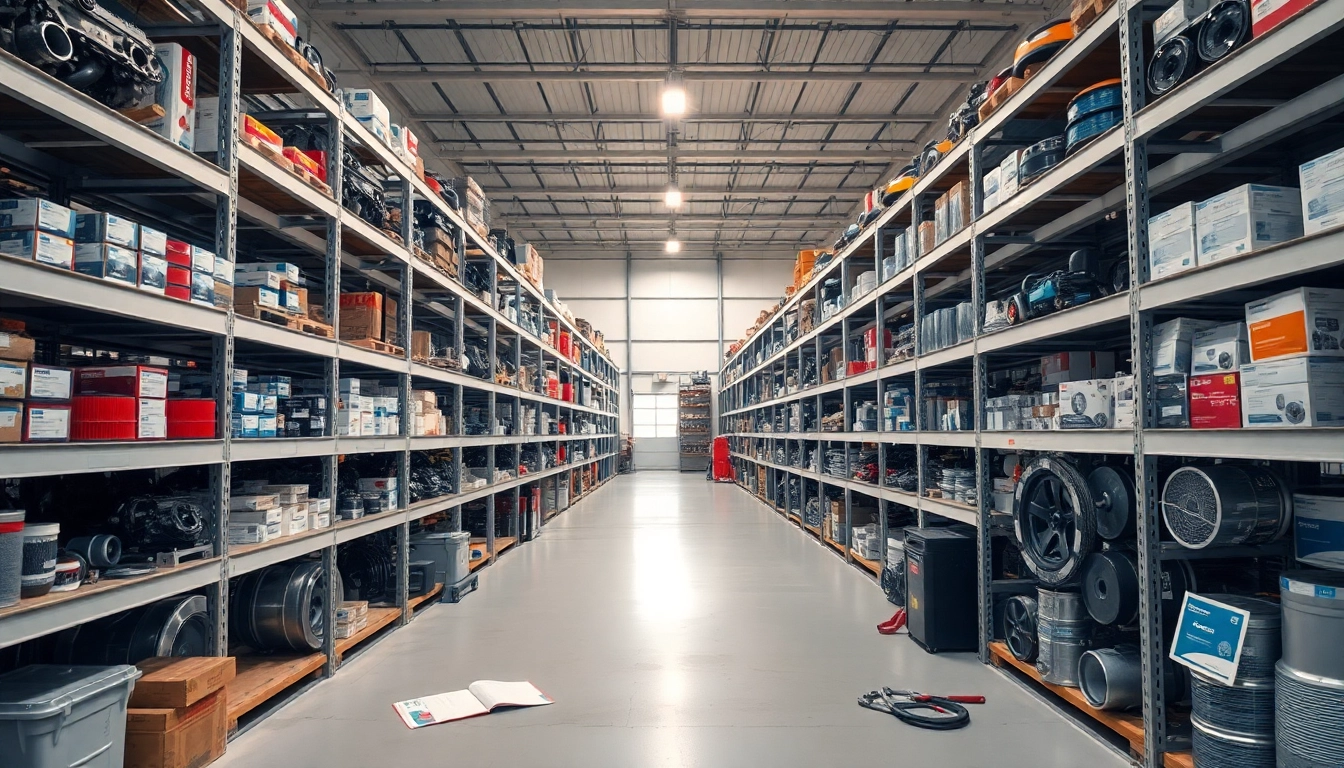 View of a well-organized warehouse from https://factoryoemsupply.com/ filled with OEM automotive parts.