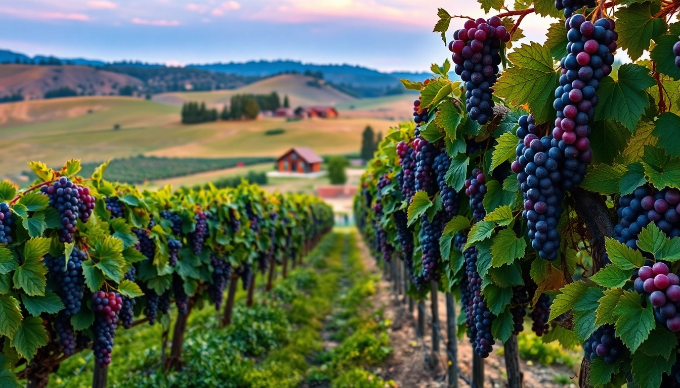 Experience the allure of Clarksburg wines amidst a scenic vineyard backdrop with sunlit grapes.