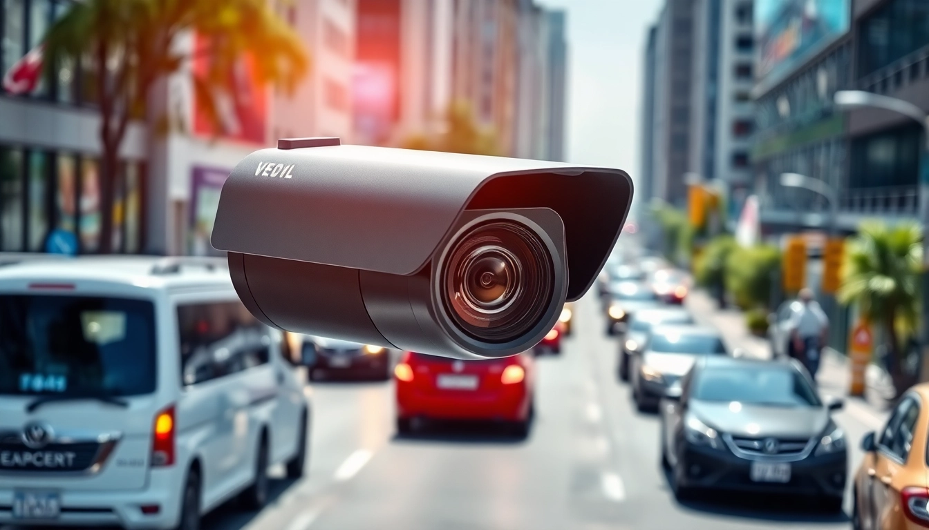 Capture of license plate recognition camera focusing on vehicles in an urban setting.