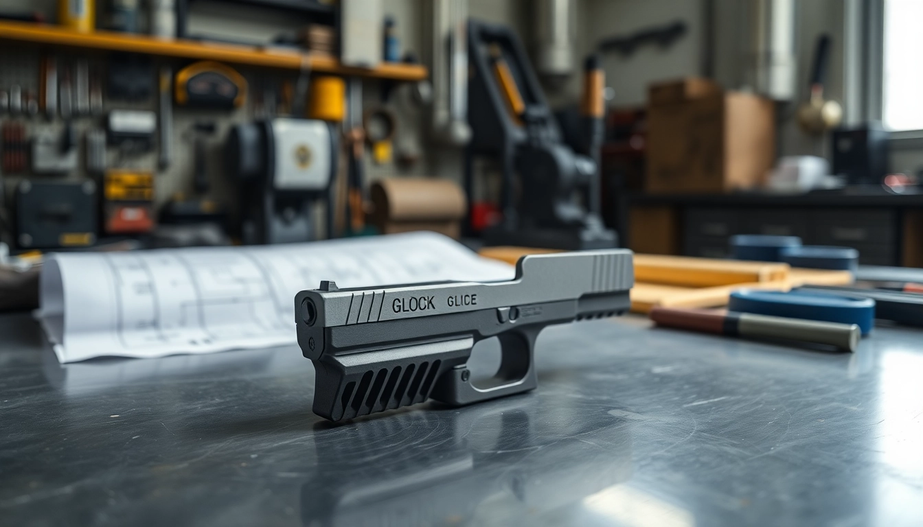 Examine a Glock 19 slide OEM showcasing its precision and craftsmanship in a professional setting.