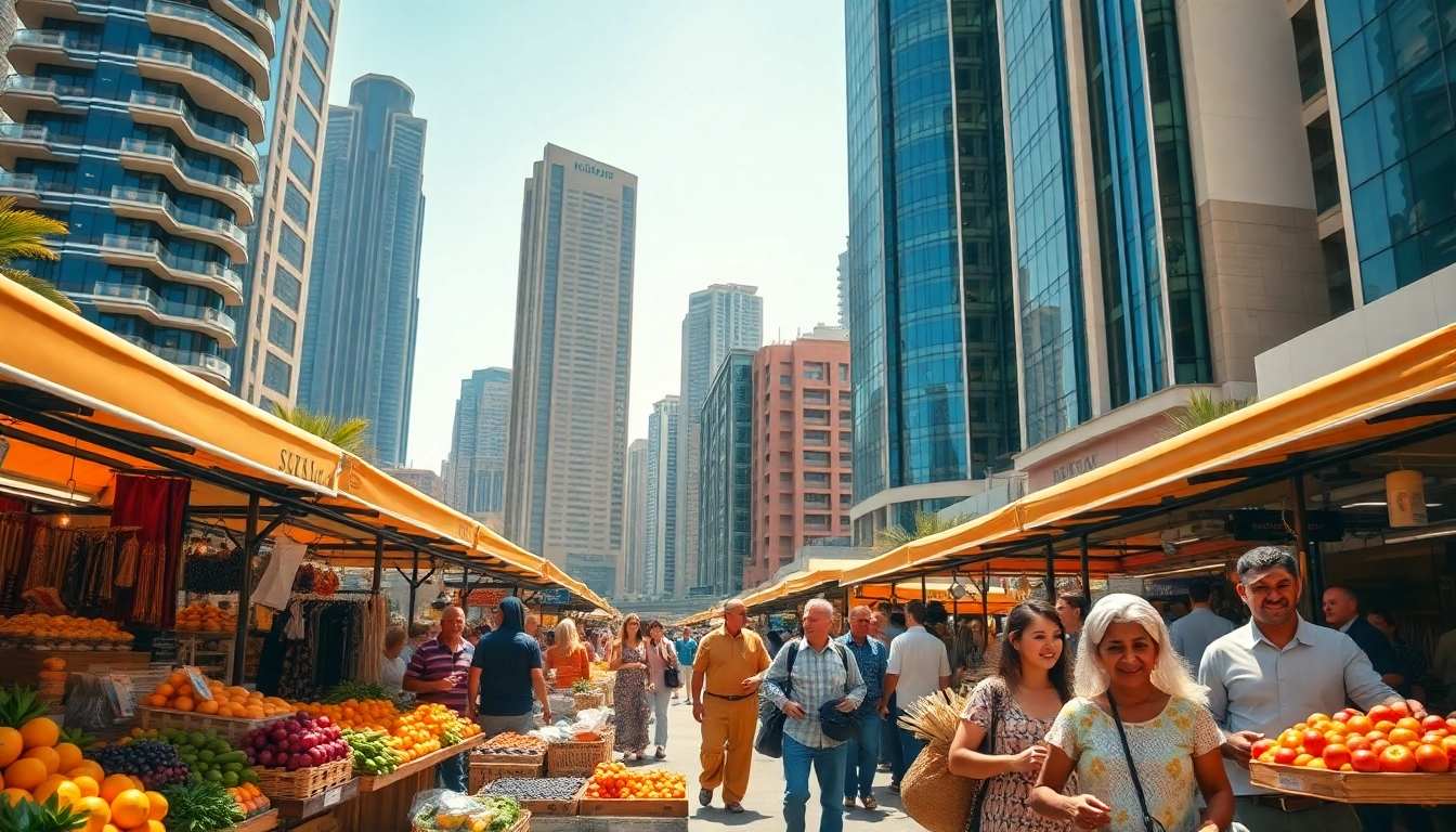 Experience the vibrant atmosphere of City Life Dubai through a bustling market scene.
