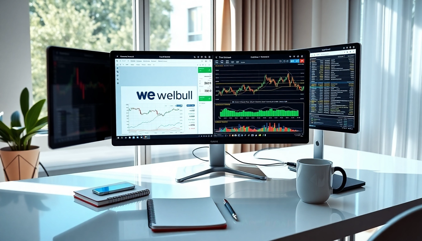 Use webull desktop to trade seamlessly with a modern trading setup in a bright office.