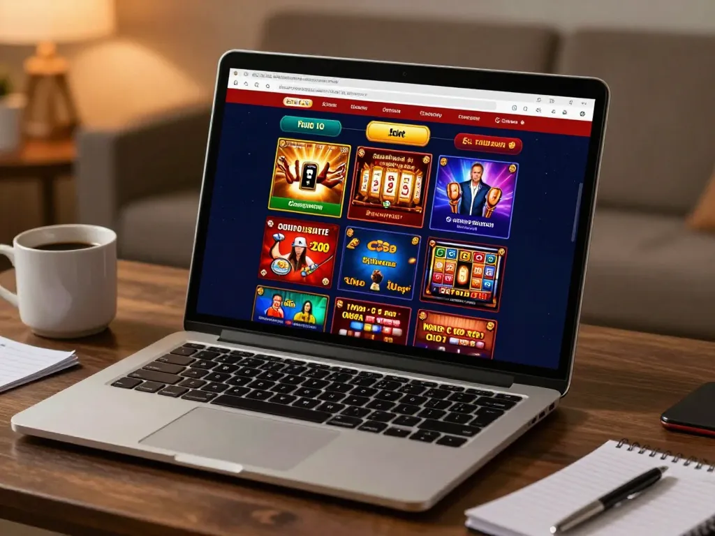 Engaging online gambling session on laptop showcasing Link W88 gaming options in a cozy setting.