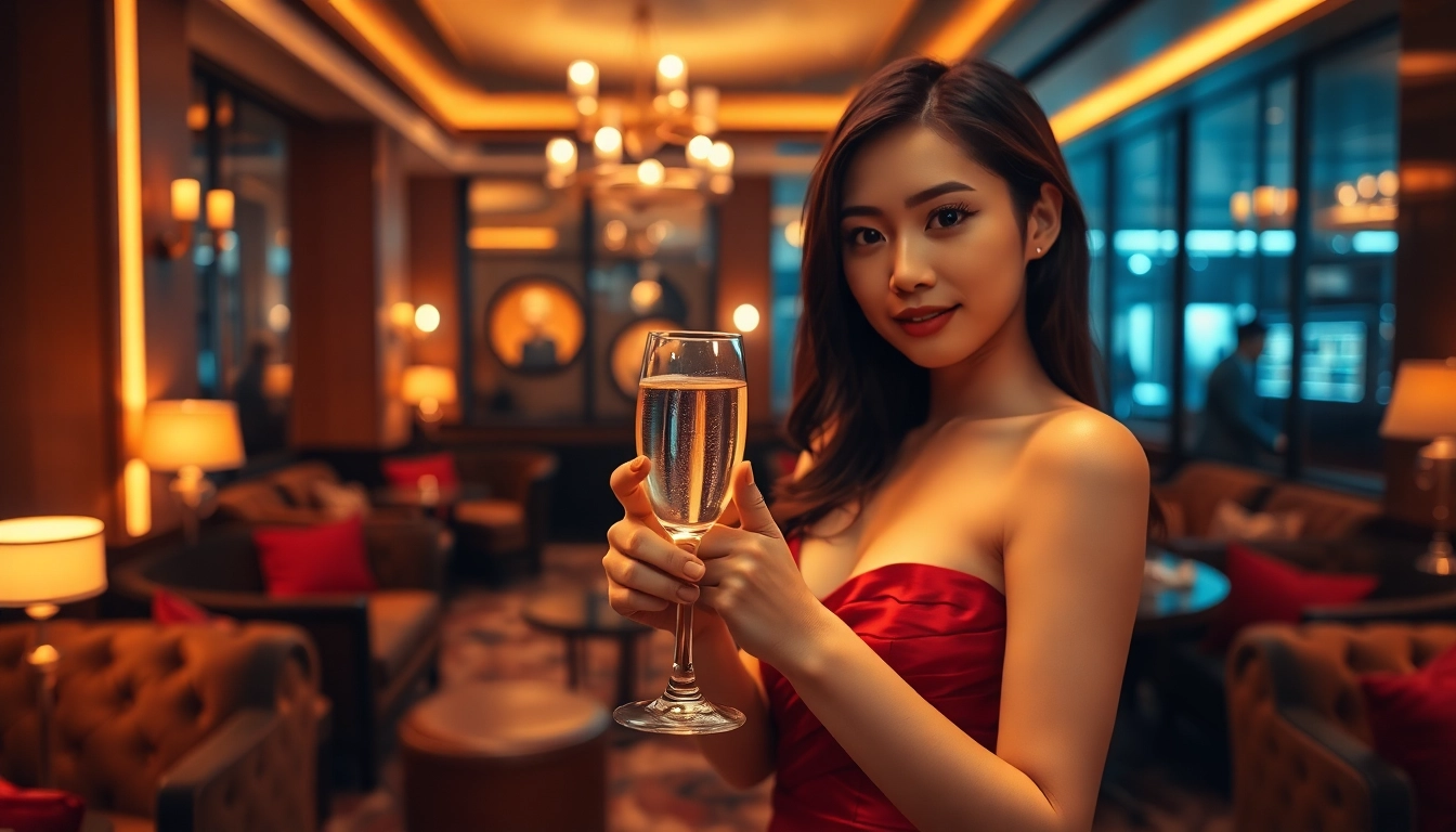 Luxurious Singapore escort experience with a stunning escort in an upscale lounge.