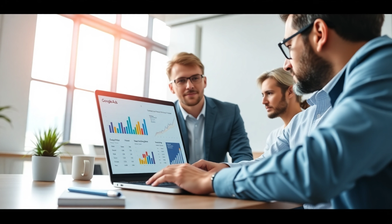 Analyze google ads edmonton strategies with a digital marketing consultant in a modern office.