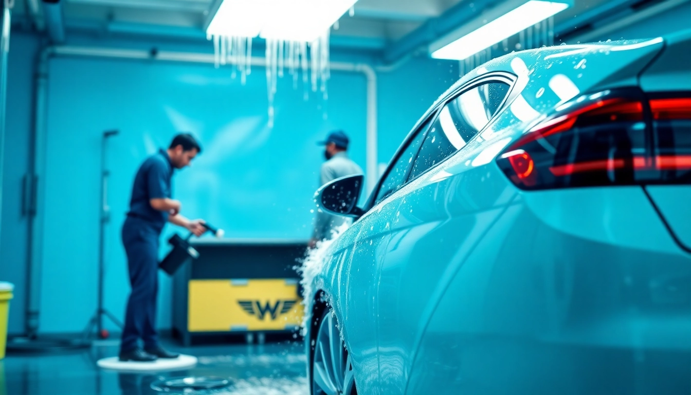 Quality car wash and detail mobile service featuring a technician meticulously washing a vehicle.