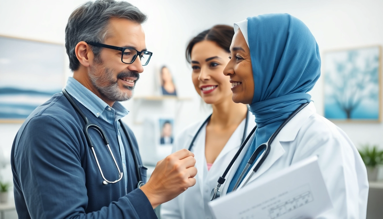 Assessing Health of a patient with a professional healthcare provider in a modern clinic setting.