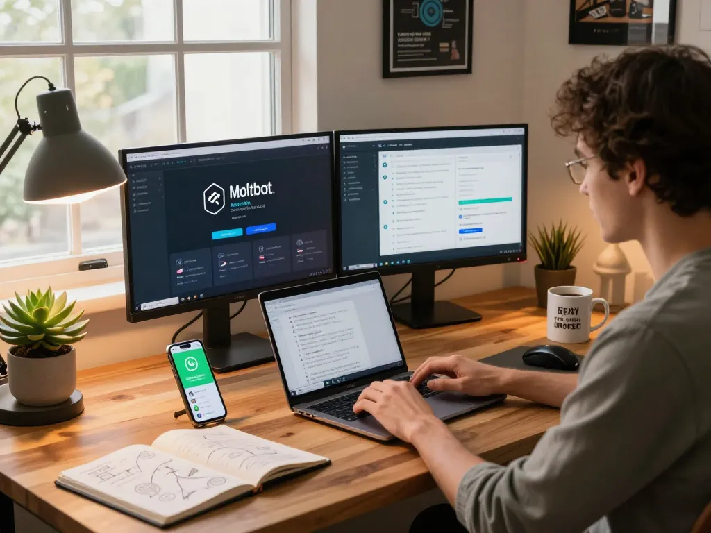 Person using clawdbot ai in a vibrant home office, showcasing productivity tools and integrations.