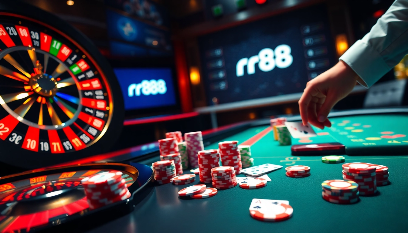 Experience rr88's thrilling casino action with vibrant roulette and poker games.