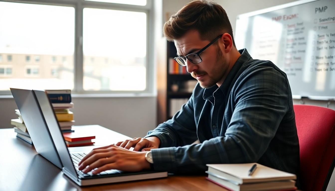 Pay someone to take my pmp exam, focused individual studying in a bright, modern study space.