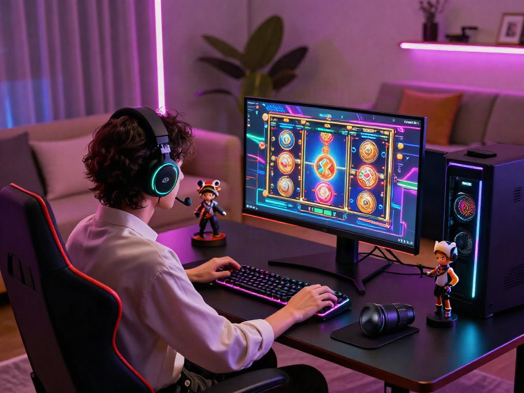 Tampilan permainan slot online mewah dengan gamer terampil menggunakan Link LUXURY111 di ruang yang elegan dan berkelas.