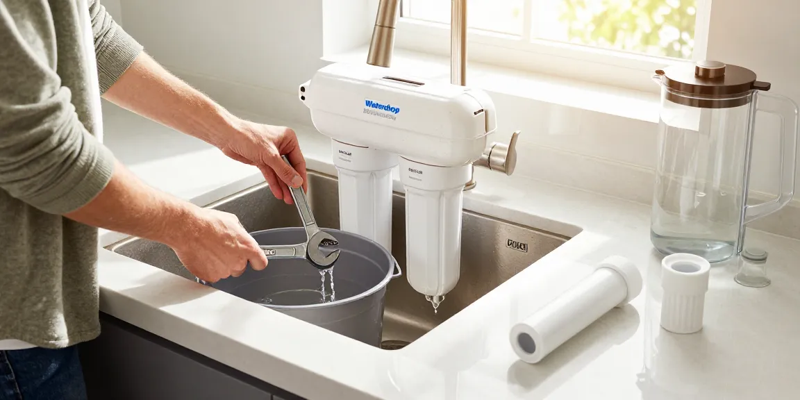 Installing the Waterdrop FQK1R, GXULQR Under Sink Replacement Filter in a modern kitchen.