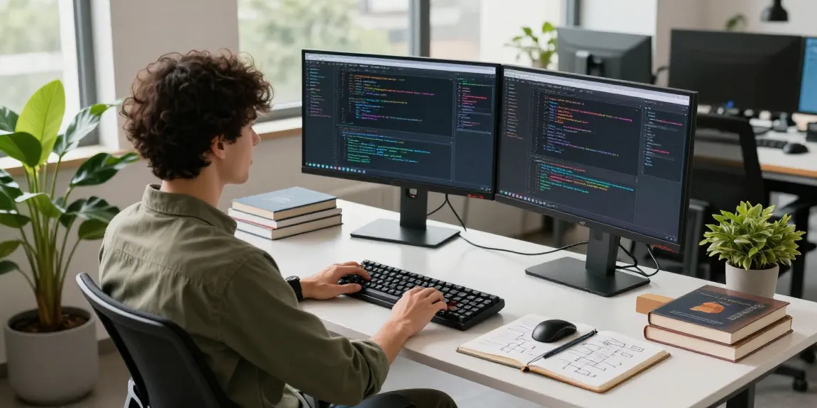 Software engineer coding in a modern workspace, focused on cika4d development.