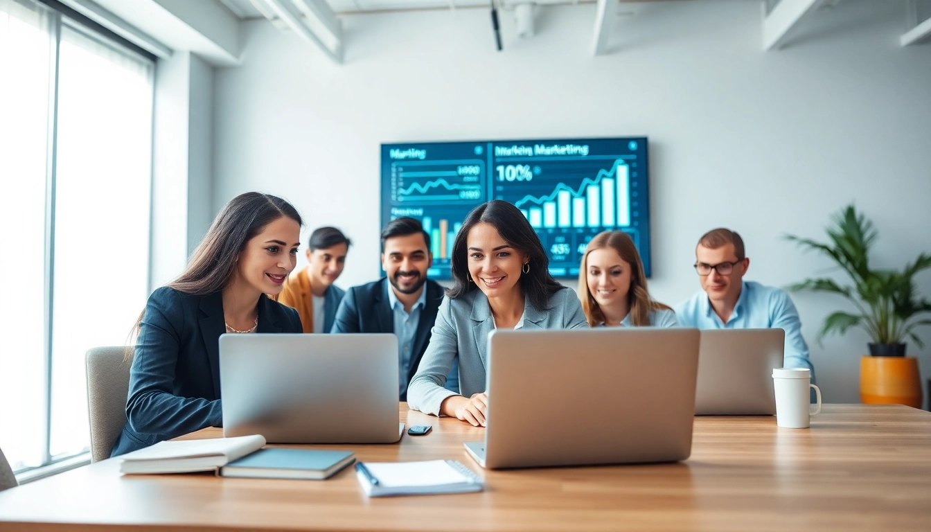 Enhance your online marketing edmonton strategies with a professional team collaborating in a modern office.