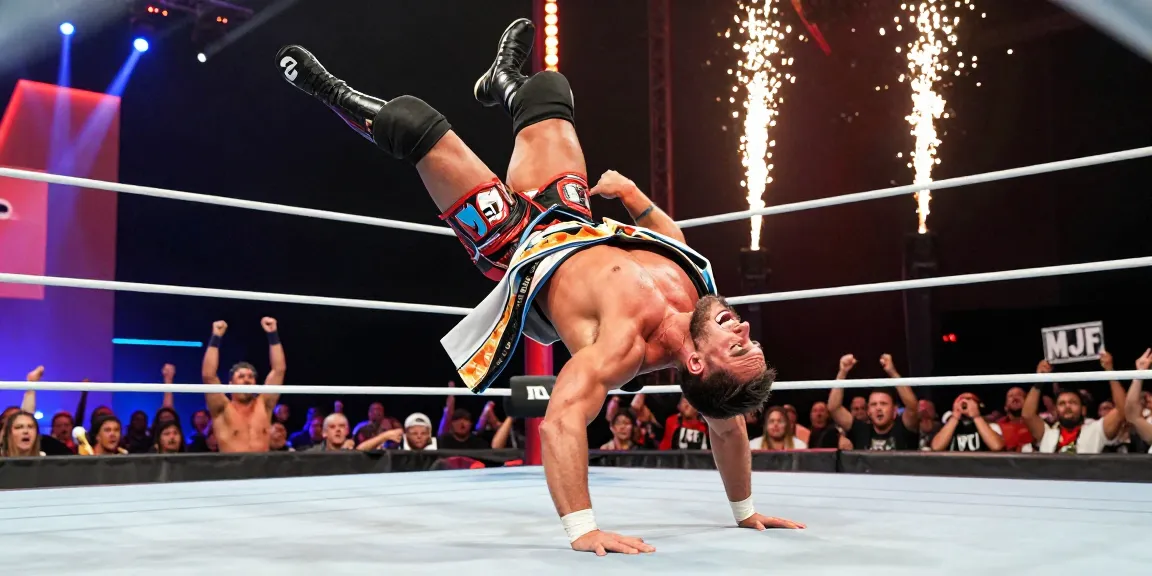 MJF thrilling wrestling match showcasing athleticism and excitement in the ring, highlighting wwe mjf's dynamic performance and signature style.