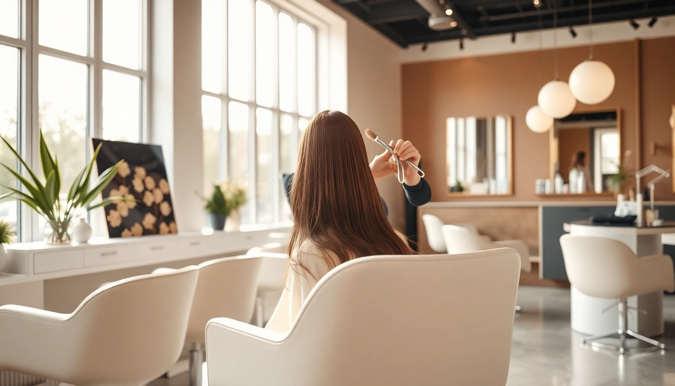 Creating a stylish look at a salon coafura with a professional stylist.