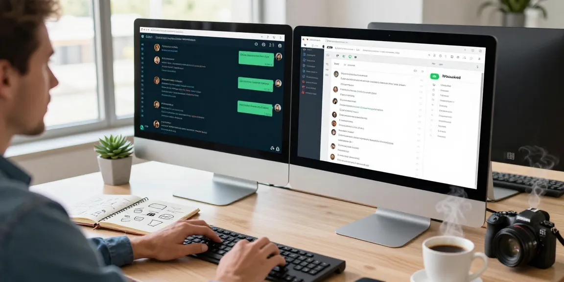 Person using WhatsApp電腦版 on desktop set in a modern workspace.