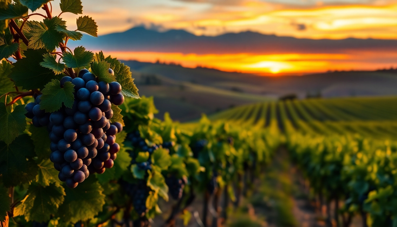 Experience the tranquility of northern California wine country with its stunning grapevines under the evening sky.