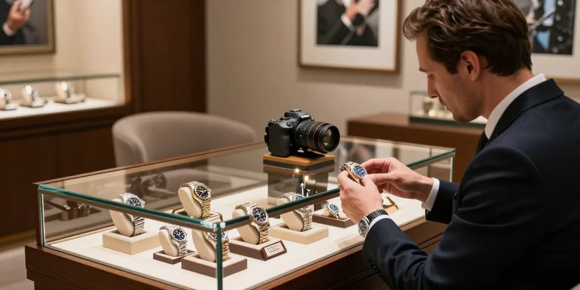 Exquisite rolex replica watches displayed elegantly in a luxury showroom environment.