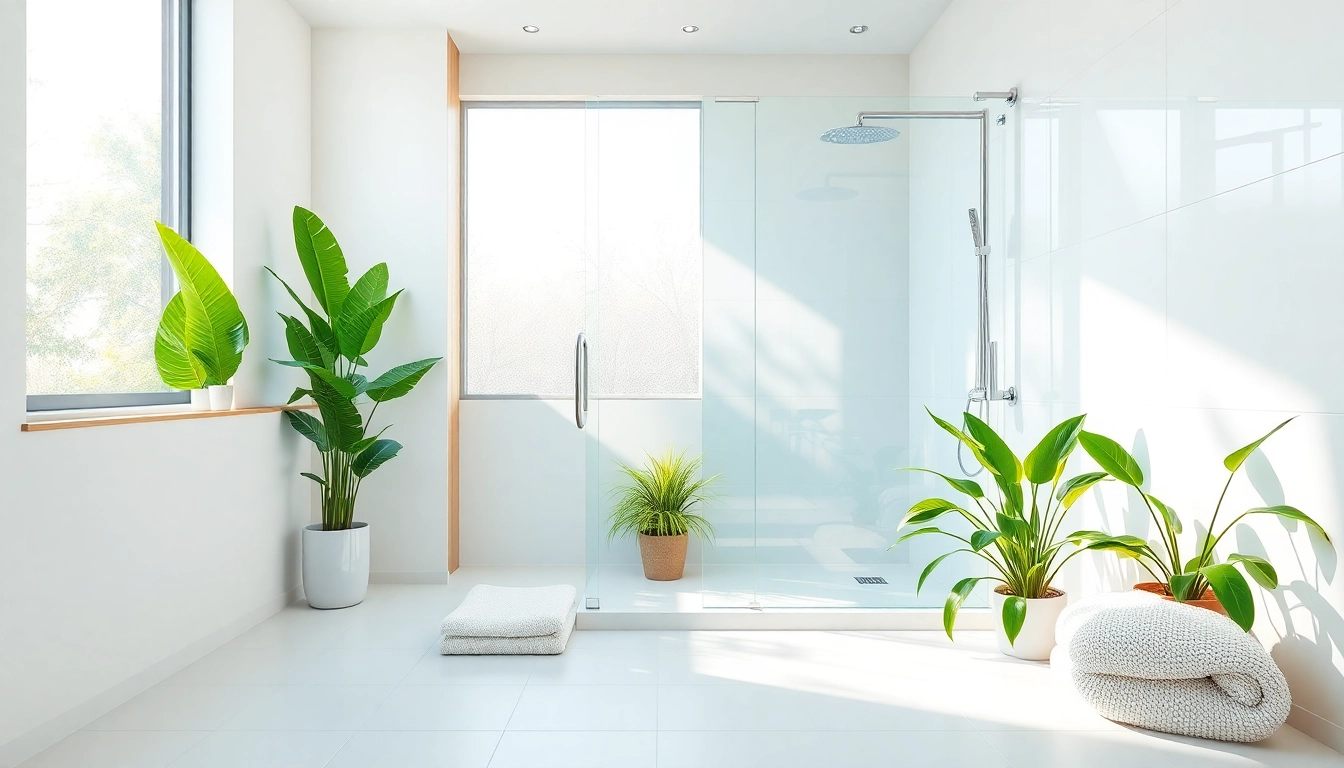 Immerse in a luxurious sunny shower experience showcasing modern fixtures and natural lighting.