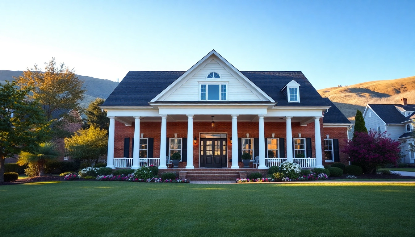 Stunning colonial home build with classic architecture amidst a vibrant landscape.