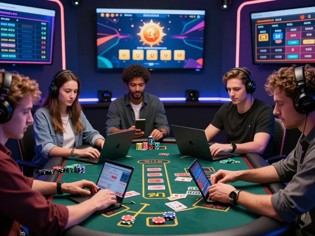 Exciting online baccarat gaming scene with players engaged at a virtual table, showcasing the vibrant atmosphere of a baccarat사이트.