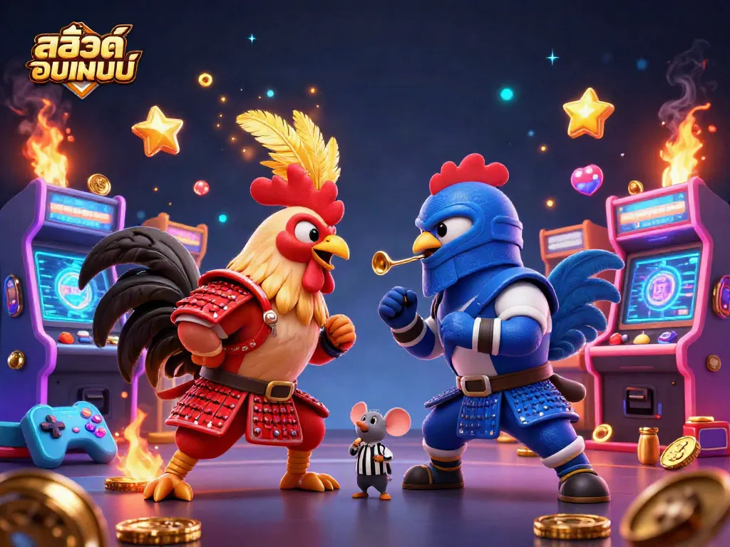 สนุกไปกับสล็อตออนไลน์ ในภาพการประชันระหว่างไก่สองตัวในอาร์มอร์แสนสวย