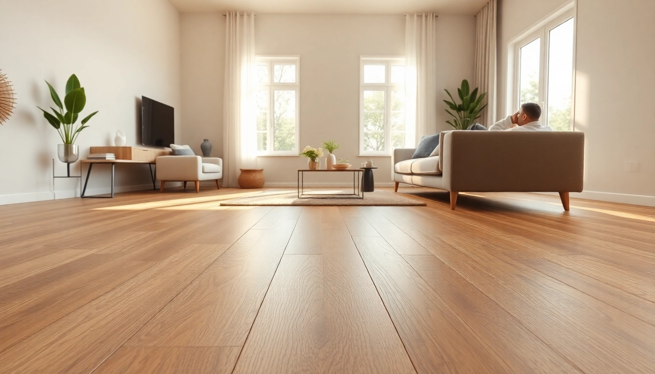 Vinyl flooring showcased in a modern living room with natural light.