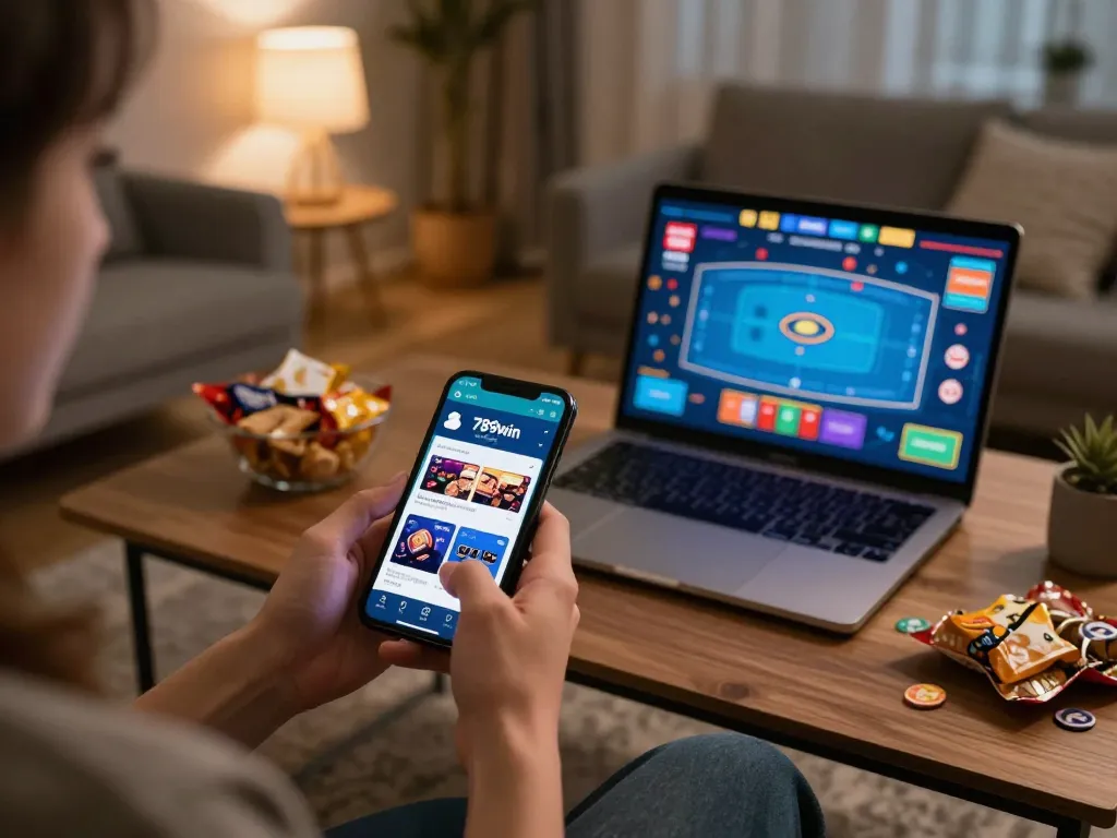 Engaging with 789win app during an exciting online gaming session at home