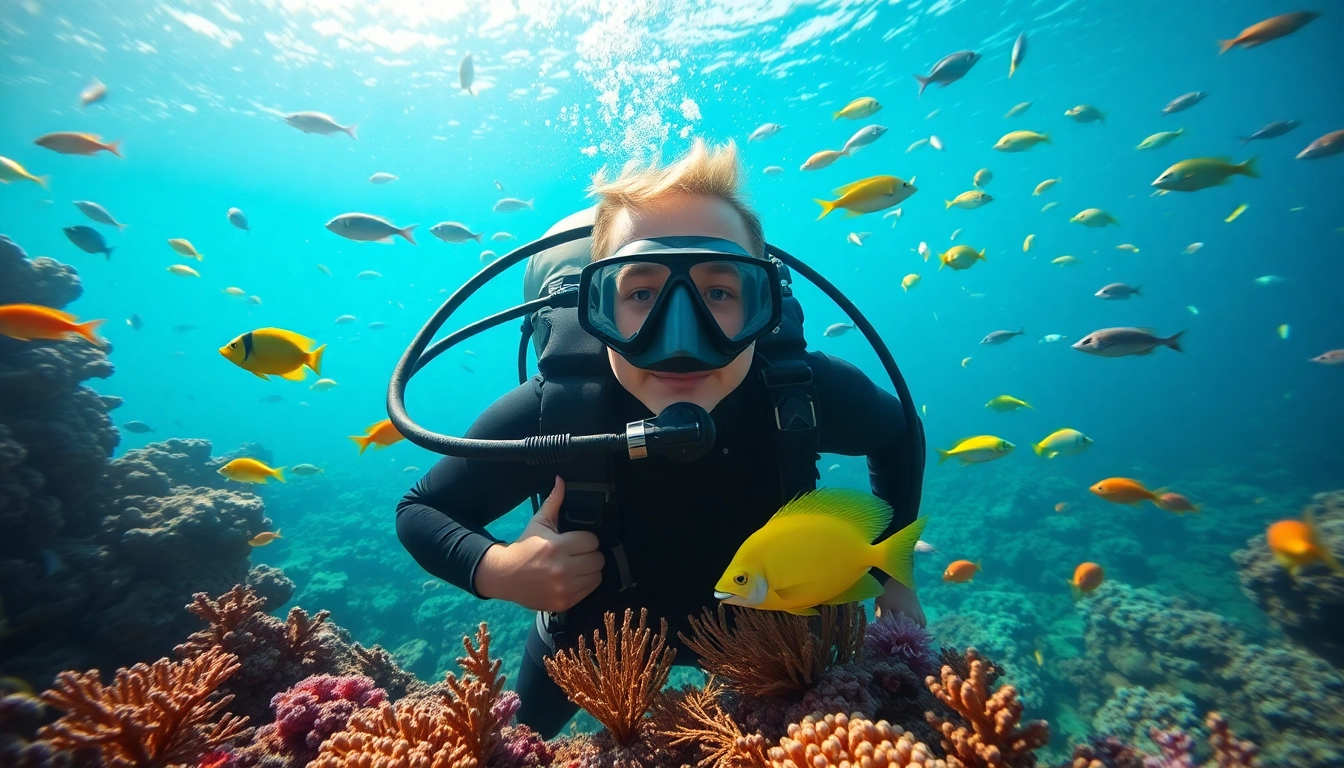Tauch Ausbildung - Professioneller Taucher in einer lebhaften Unterwasserumgebung mit Korallenriffen.