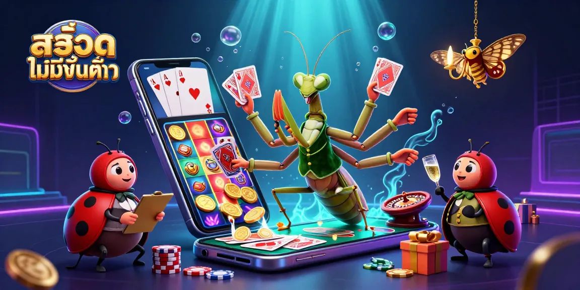Engage with สล็อตไม่มีขั้นต่ำ in an illustration showcasing a lively casino scene with vibrant characters and elements.