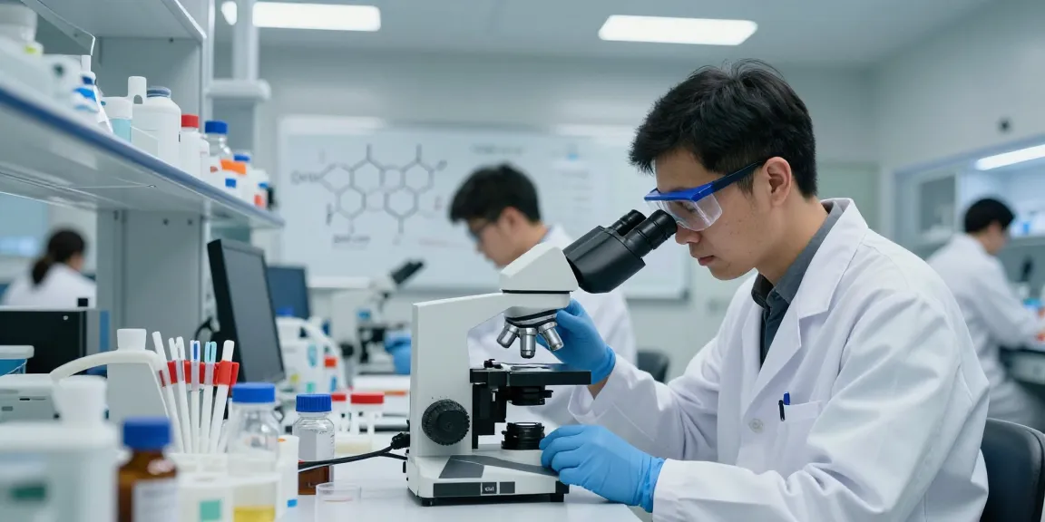 BPC-157 research supplier analyzing peptide samples in a modern laboratory
