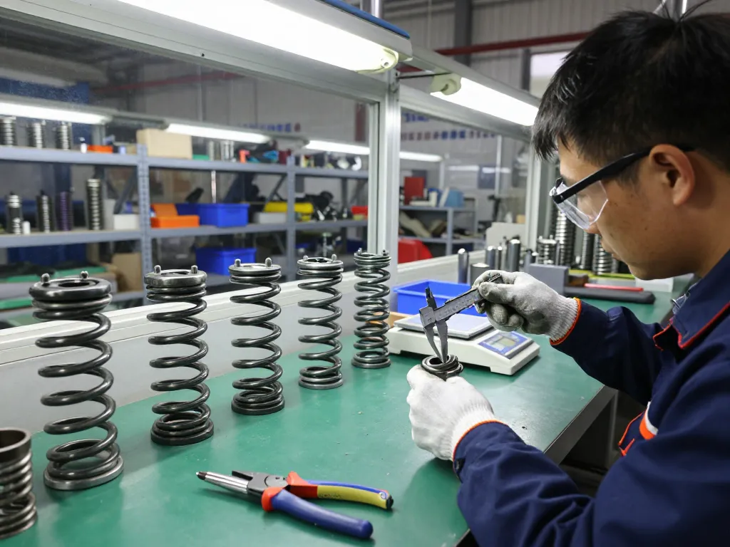 Arcuri de tensiune și Arcuri torsiune inspectate de tehnician într-un atelier de producție.