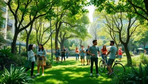 Engage with sustainability stories at https://www.unsustainablemagazine.com in a vibrant park setting.