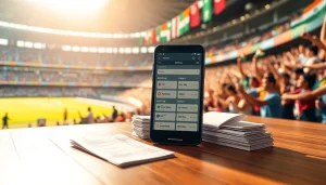 Explore the best sports betting sites in India with engaging visuals of betting apps and fans.