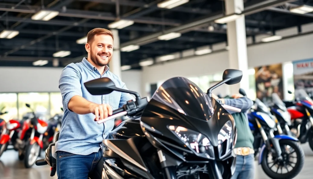 Wir kaufen dein motorrad erfahrungen in einem freundlichen Verkaufsumfeld mit lächelnden Kunden.