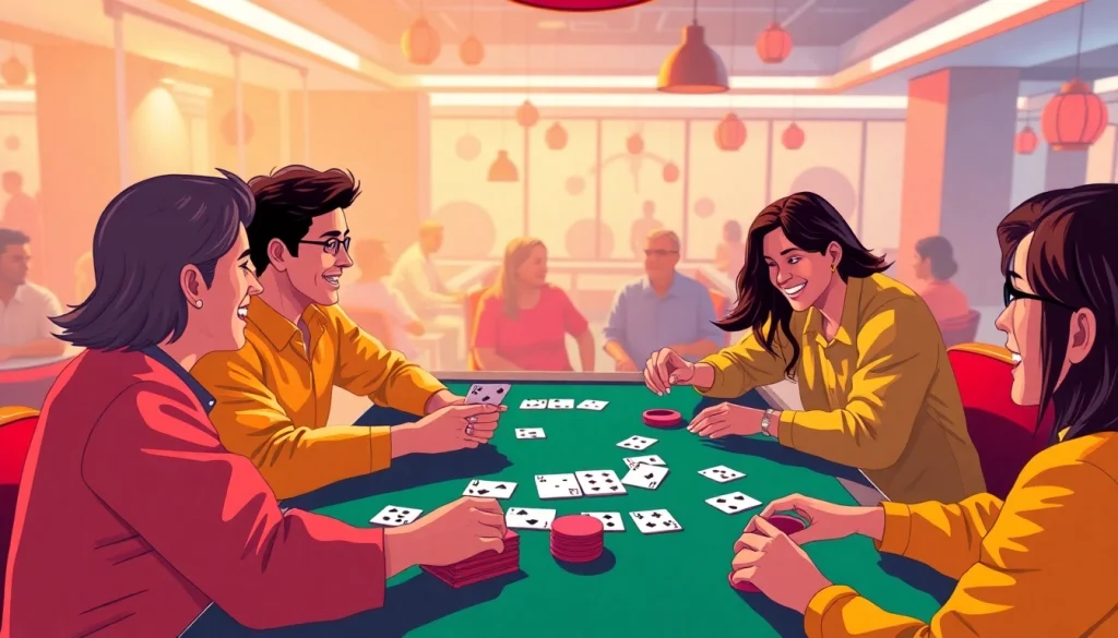 Experience the excitement of Ok rummy at a vibrant gaming table with engaged players.