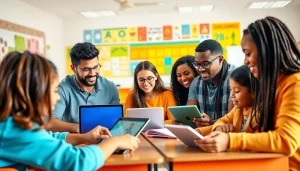 Engage with diverse students in Education-focused collaboration within a vibrant classroom.