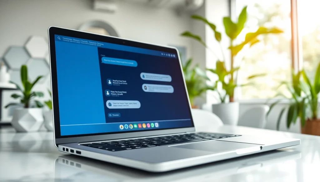 Engaging chatgpt free alternative displayed on a modern laptop interface in a vibrant workspace.