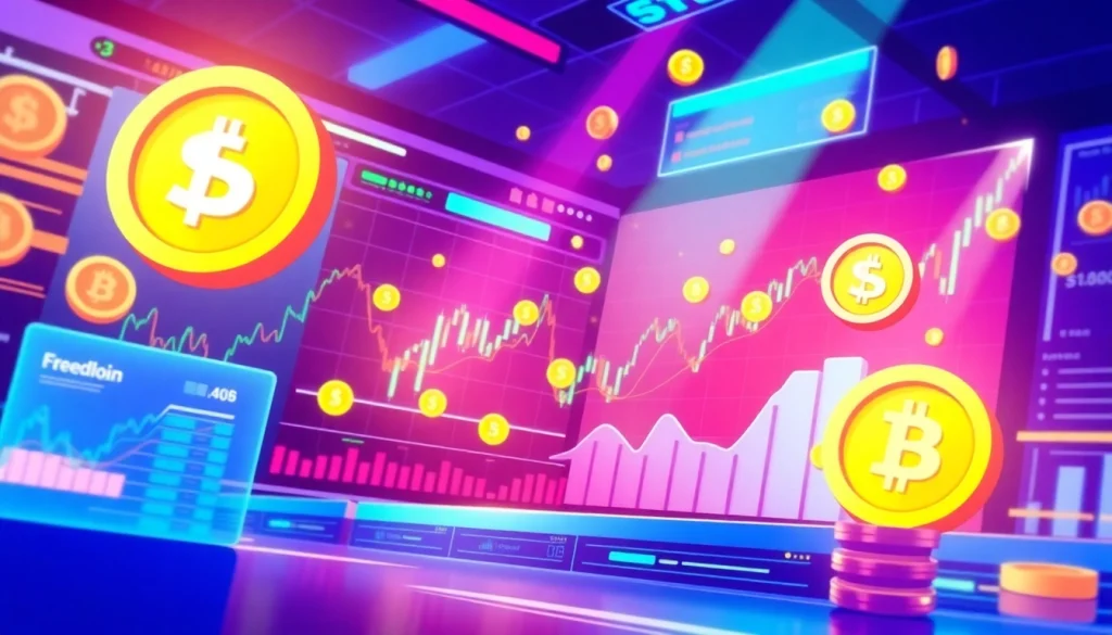 Engaging visual of a trending coins listing, showcasing vibrant digital tokens and market graphs.