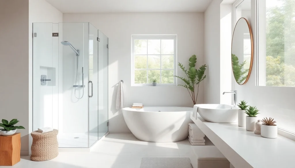 Admire the elegance of sunny showers france with a modern shower setup in a bright bathroom.