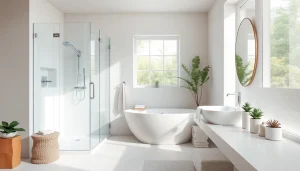 Admire the elegance of sunny showers france with a modern shower setup in a bright bathroom.