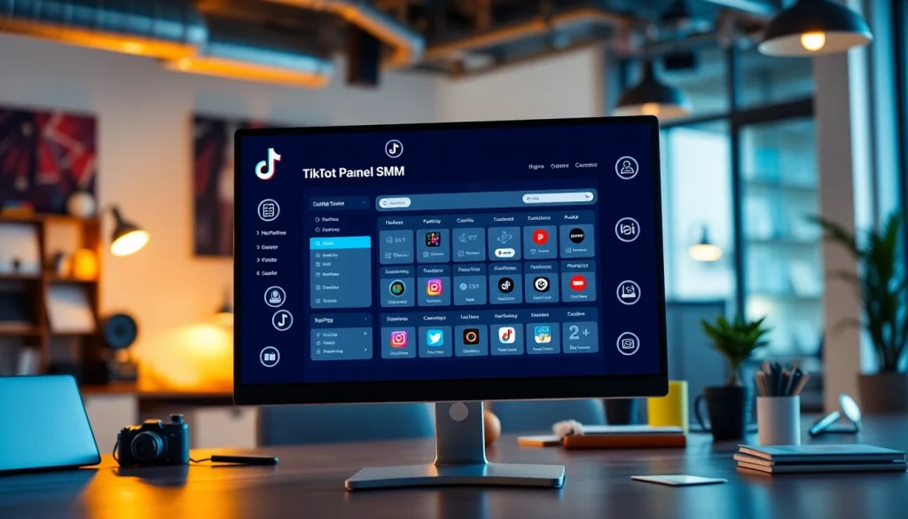 Showcasing a TikTok SMM panel on a vibrant computer screen in a modern office.