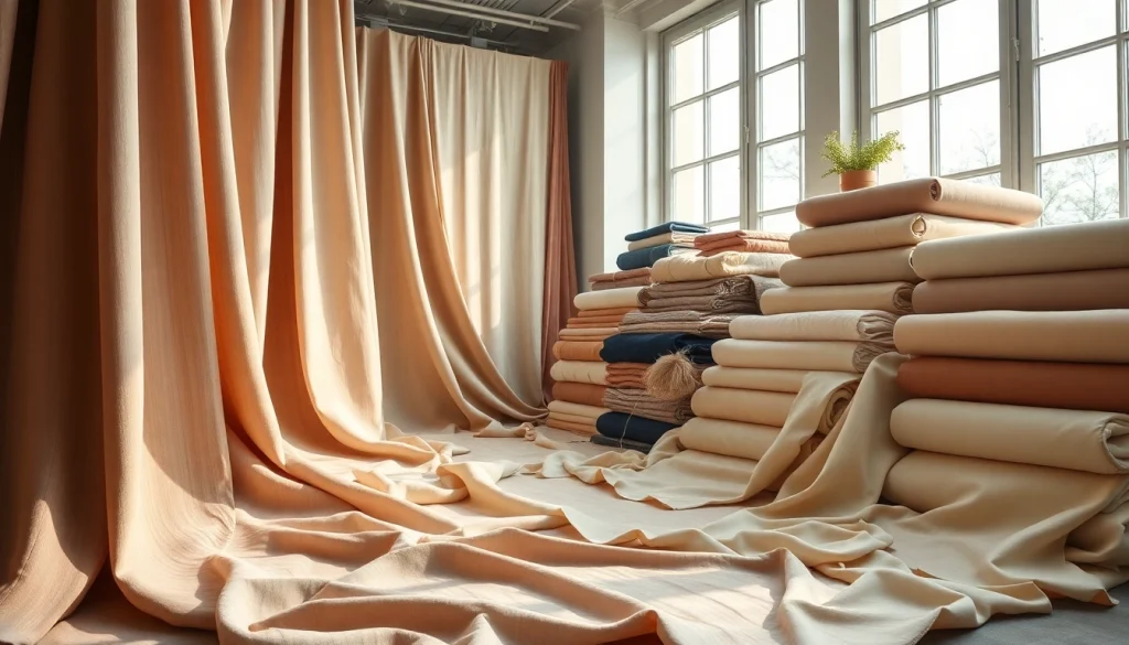 Punta di Roma stof met elegante texturen en rijke kleuren in een stijlvolle showroom.