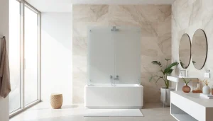Admire la paroi de douche moderne en verre trempé, idéale pour un look élégant et fonctionnel.