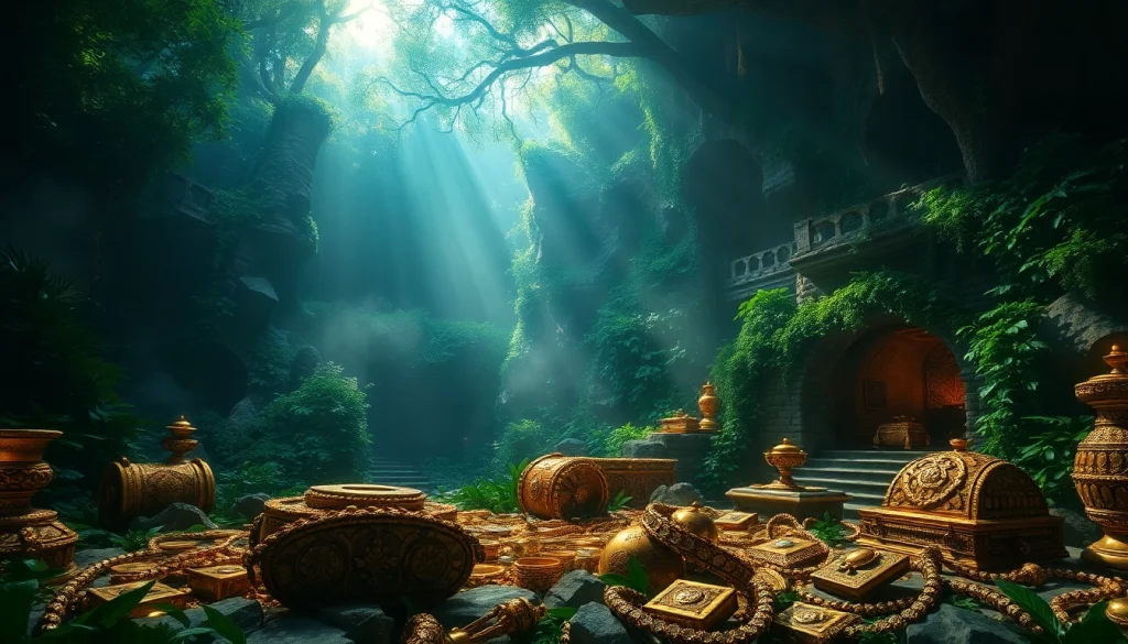 Delve into the wonders of King Solomon's Mine showcasing treasures amidst lush jungles.