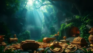 Delve into the wonders of King Solomon's Mine showcasing treasures amidst lush jungles.