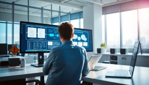 Learn how to migrate to Microsoft 365 securely with a professional overseeing data migration in a modern office.