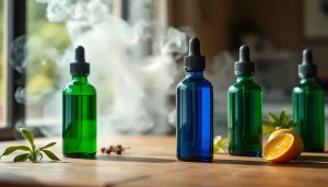 Genießen Sie hochwertigen liquid aus stilvollen Flaschen auf einem Tisch.