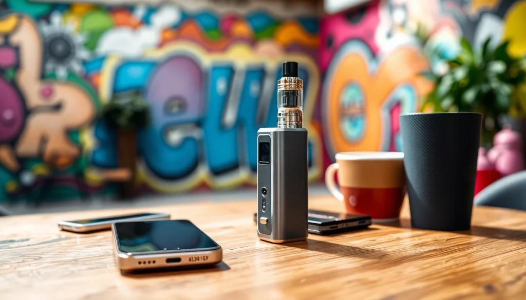 Elf bar elfa rauchend in einer urbanen Umgebung mit angesagtem Graffiti im Hintergrund.